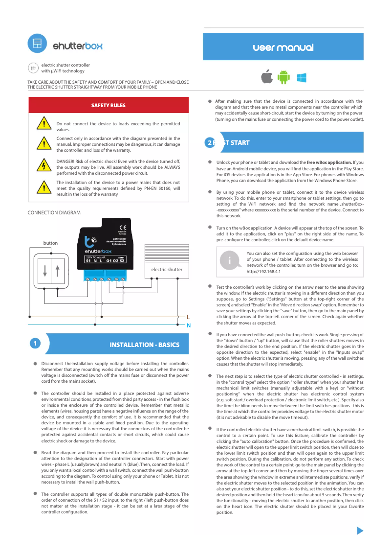 Page n°1 - Manuel utilisateur Blebox shutterBox