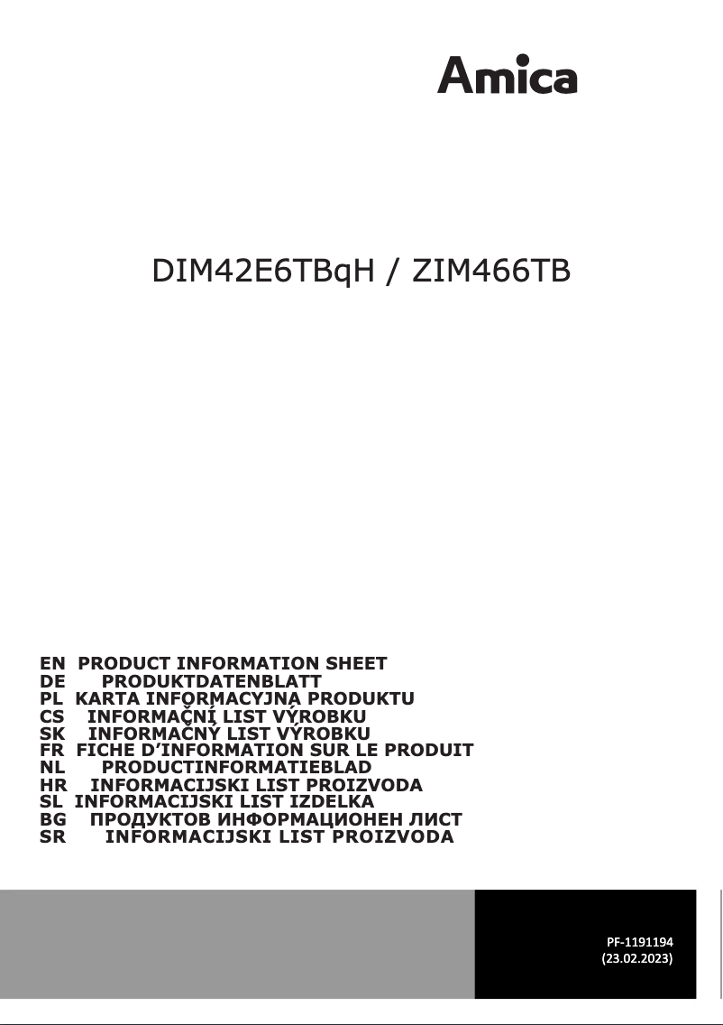 Page 1 de la notice Fiche technique Amica DIM42E6TBqH