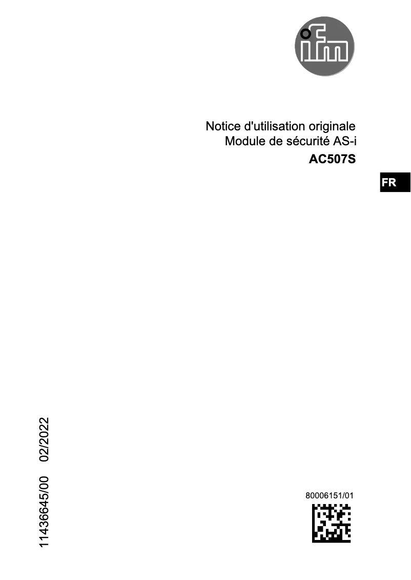 Page n°1 - Manuel utilisateur IFM AC507S