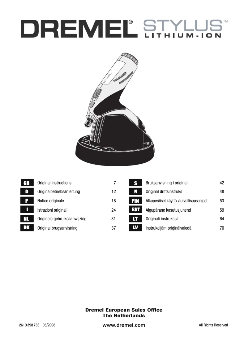 Page 1 de la notice Manuel utilisateur Dremel Stylus Lithium-Ion