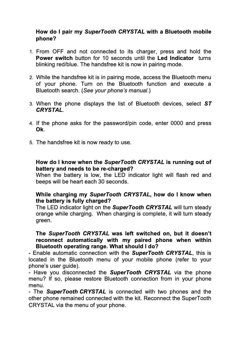 Page n°1 - FAQ SuperTooth Crystal