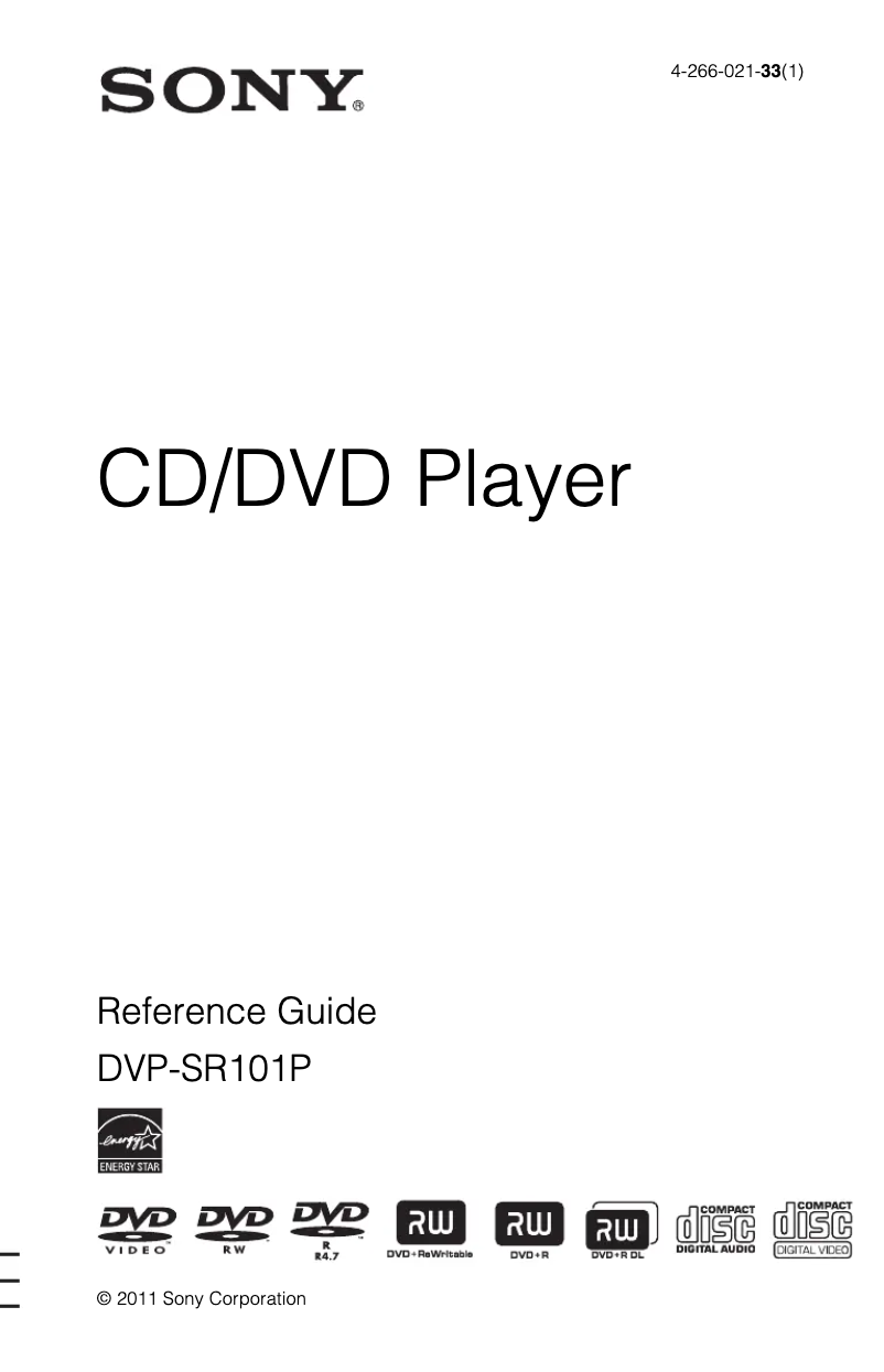 Page n°1 - Manuel utilisateur Sony DVP-SR101P