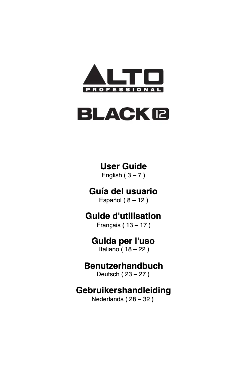 Page 1 de la notice Manuel utilisateur Alto Black 12