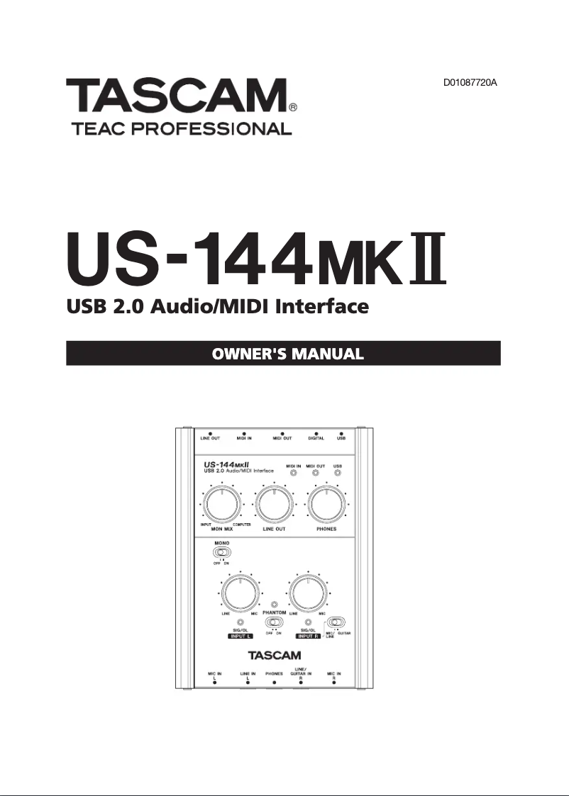 Page 1 de la notice Manuel utilisateur Tascam US-144MKII