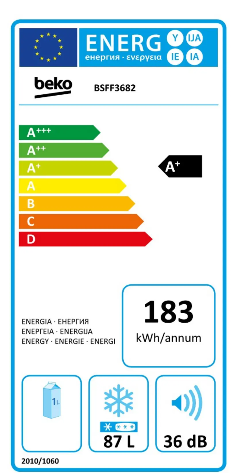 Page n°1 - Label énergétique Beko BSFF3682