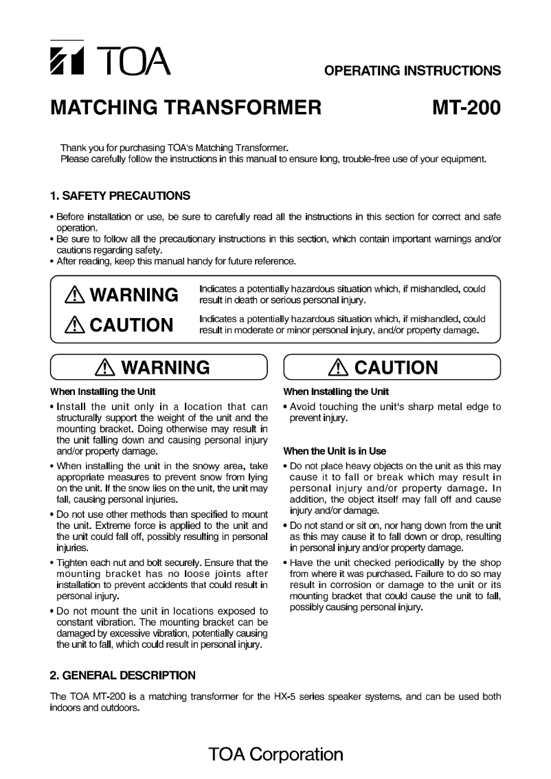 Página 1 del manual Manual de usuario TOA MT-200