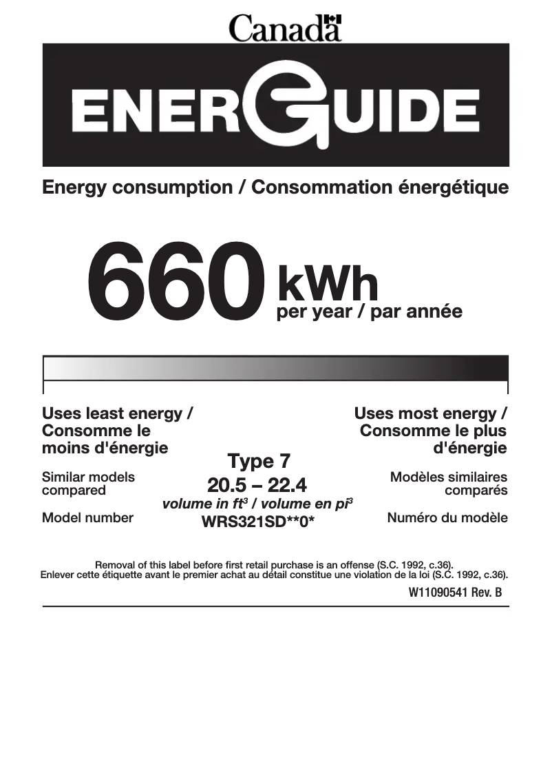 Página 1 del manual Etiqueta energética Whirlpool WRS321SDHW