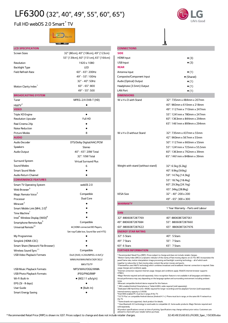 Page n°1 - Fiche technique LG 32LF6300