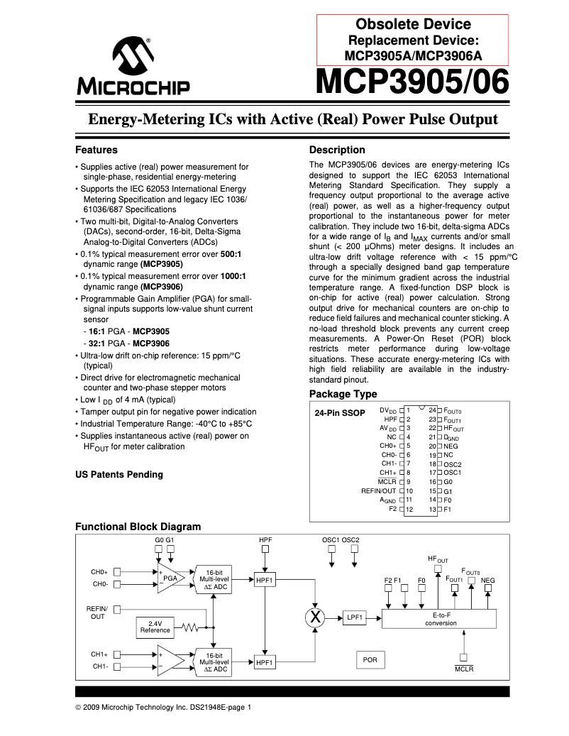 Page 1 de la notice Manuel utilisateur Microchip MCP3906