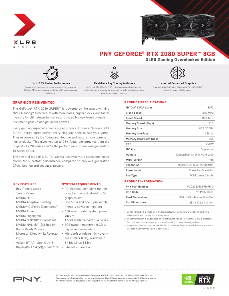 Page 1 de la notice Manuel utilisateur PNY GeForce RTX 2080 Super OC