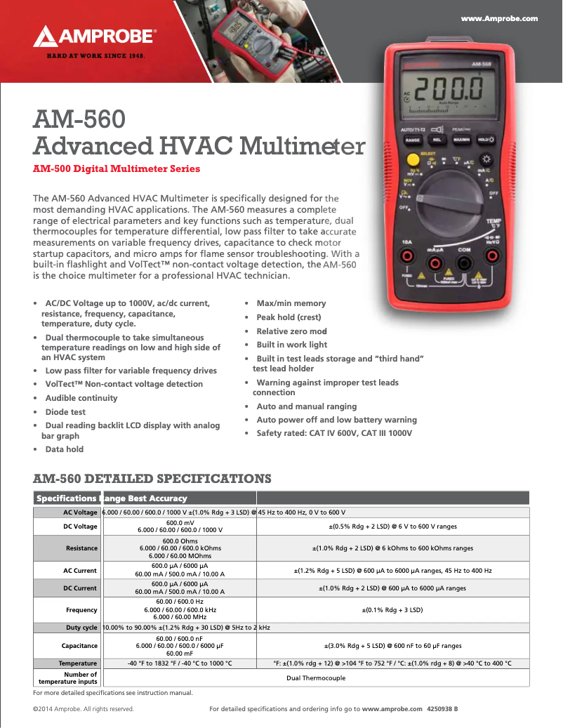 Página 1 del manual Ficha técnica Amprobe AM-560