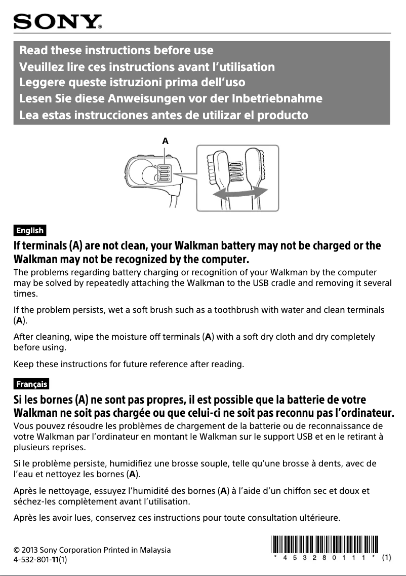 Page 1 de la notice Manuel utilisateur Sony Walkman NWZ-W274S