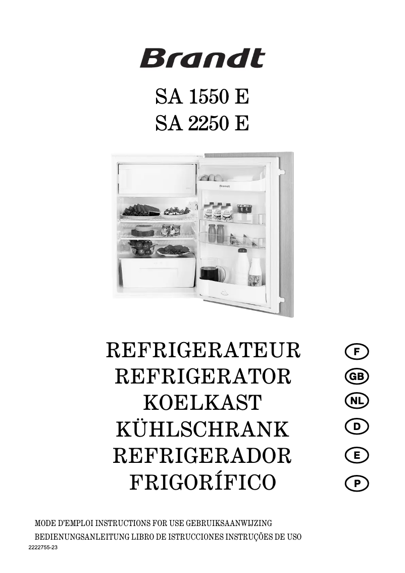 Page 1 de la notice Manuel utilisateur Brandt SA1562E