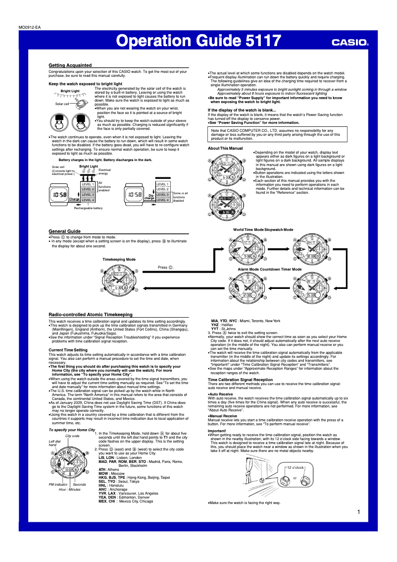 Page 1 de la notice Manuel utilisateur Casio Edifice ECW-M300EDB-1AER