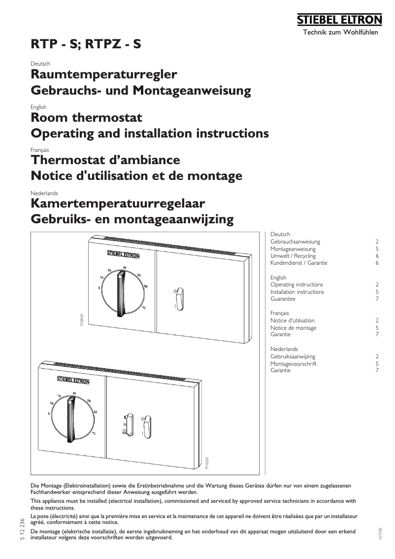 Page 1 de la notice Manuel utilisateur Stiebel Eltron RTP - S