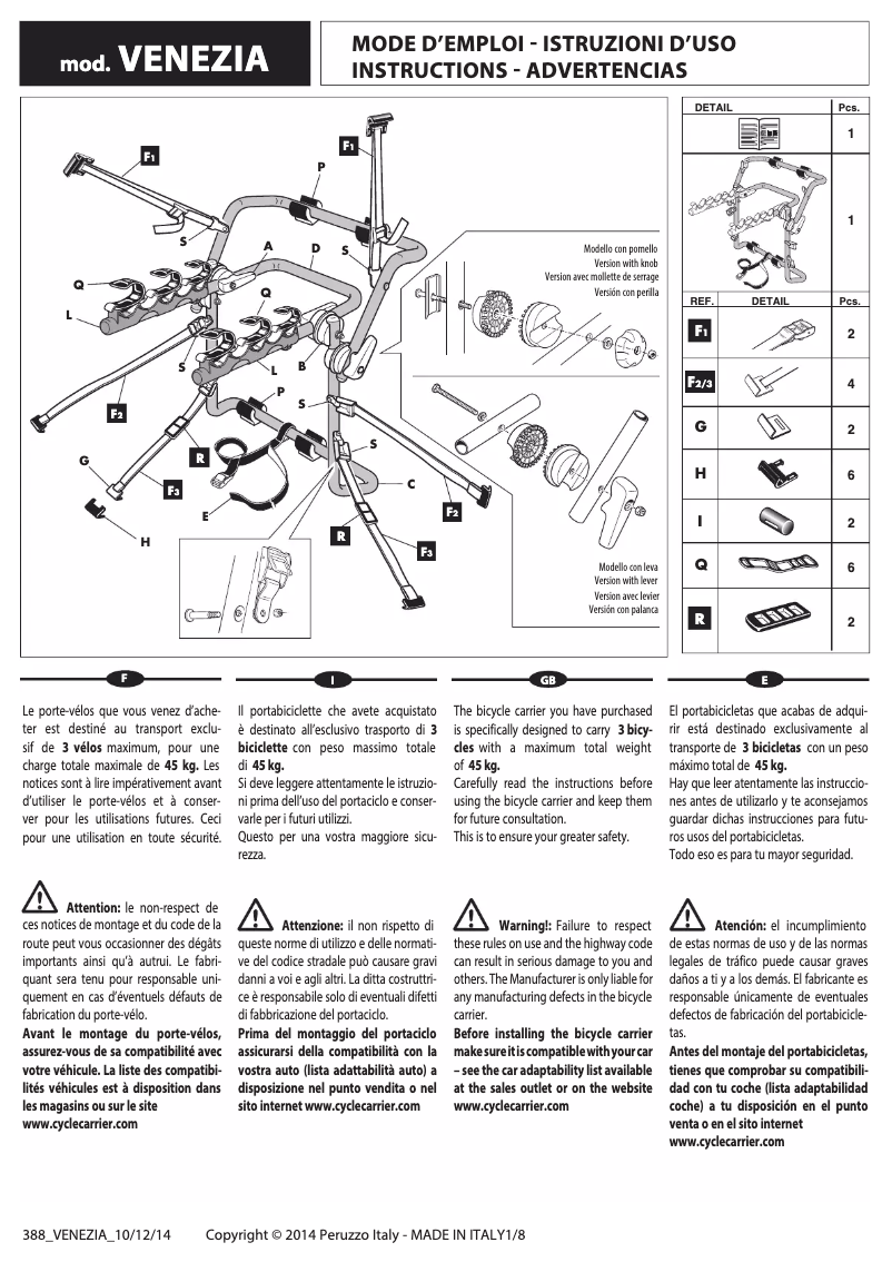 Image de la première page du manuel de l'appareil Venezia