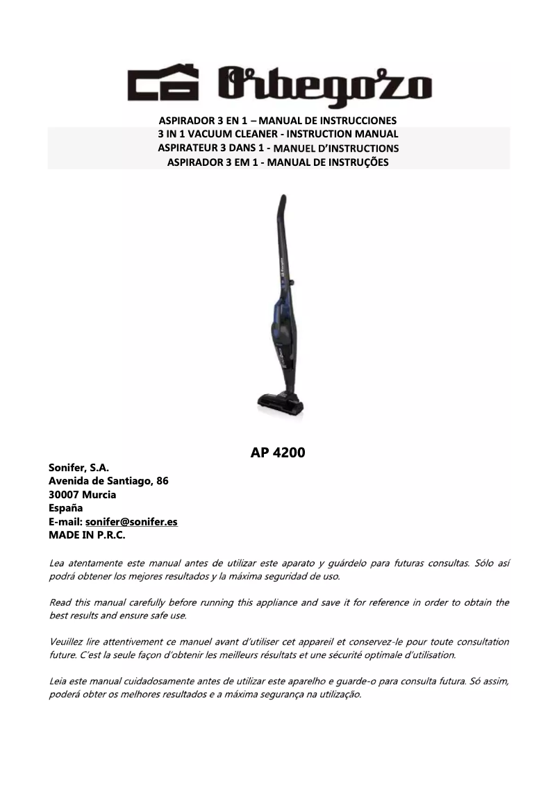 Page n°1 - Manuel utilisateur Orbegozo AP 4200