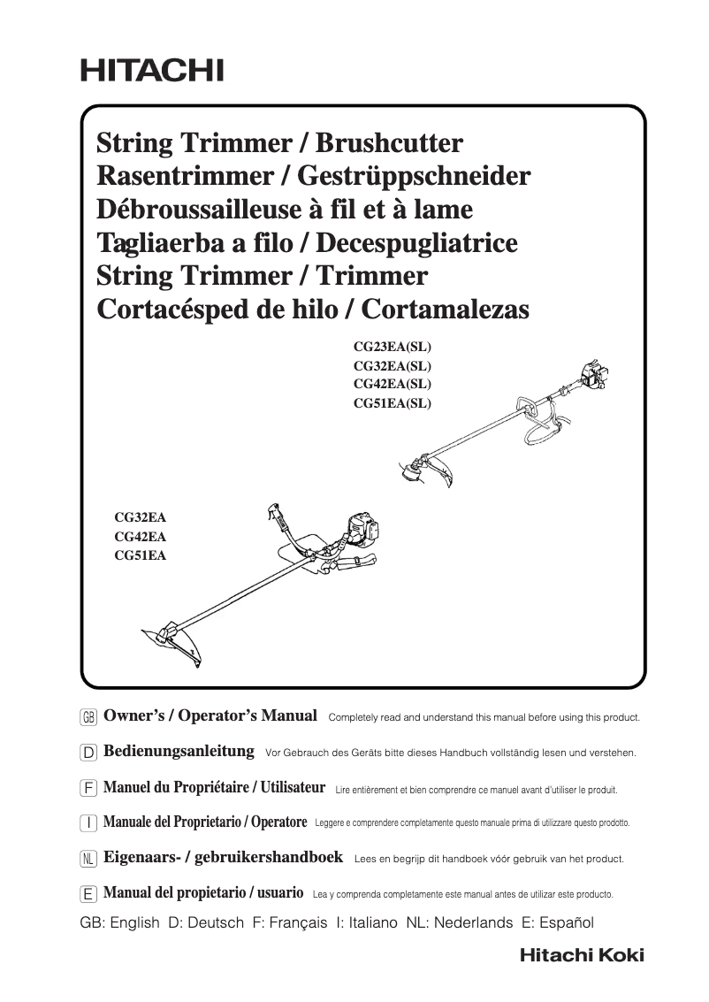 Page 1 de la notice Manuel utilisateur Hitachi CG 32EA