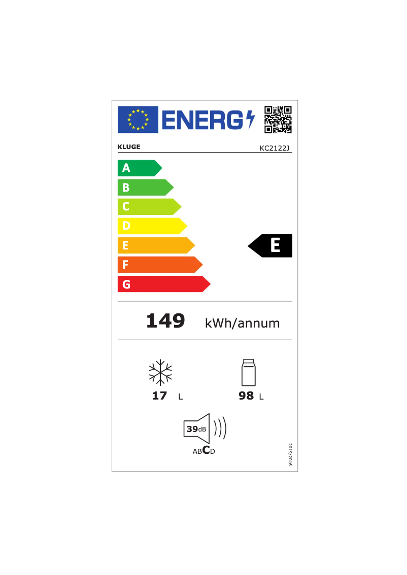 Page 1 de la notice Label énergétique Kluge KC2122J