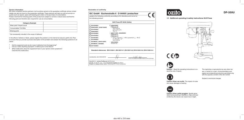 Page 1 de la notice Manuel utilisateur Ozito DP-350U