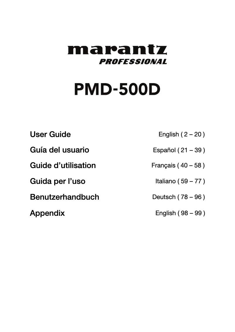 Page 1 de la notice Manuel utilisateur Marantz PMD-500D