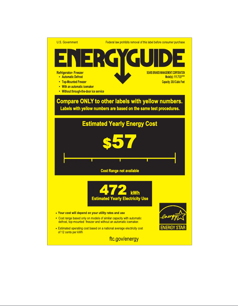 Page 1 de la notice Label énergétique Kenmore 71219