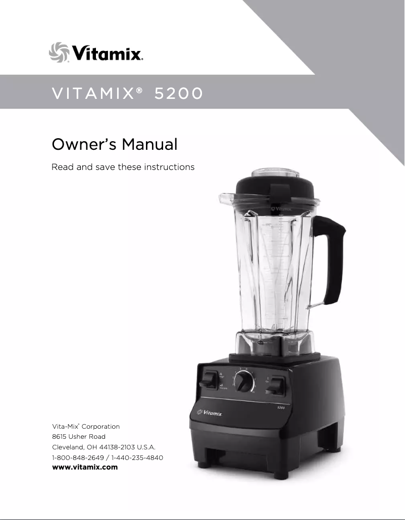 Page n°1 - Manuel utilisateur Vitamix 5200