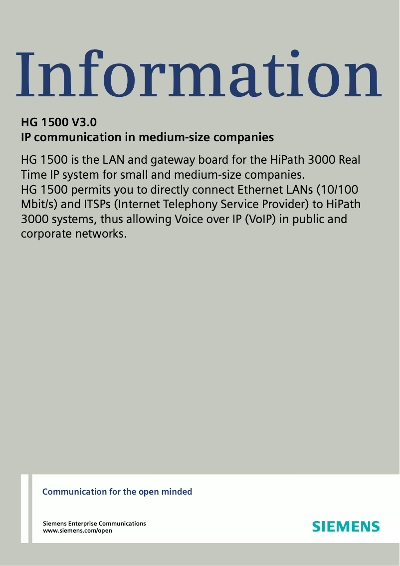 Image de la première page du manuel de l'appareil HG 1500 V3.0