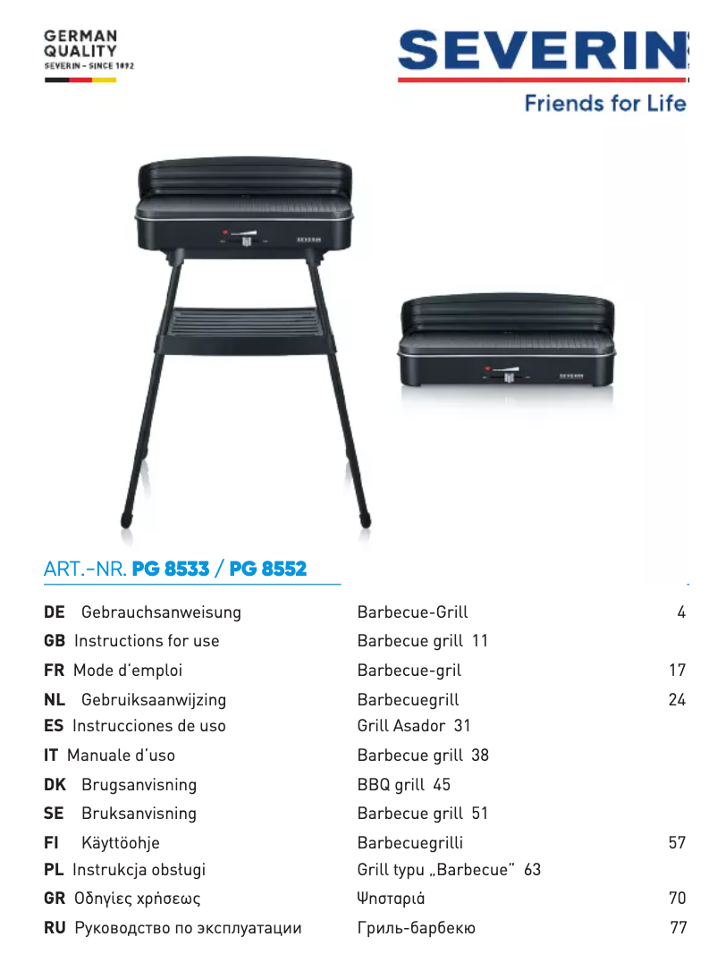 Page n°1 - Manuel utilisateur Severin PG 8552