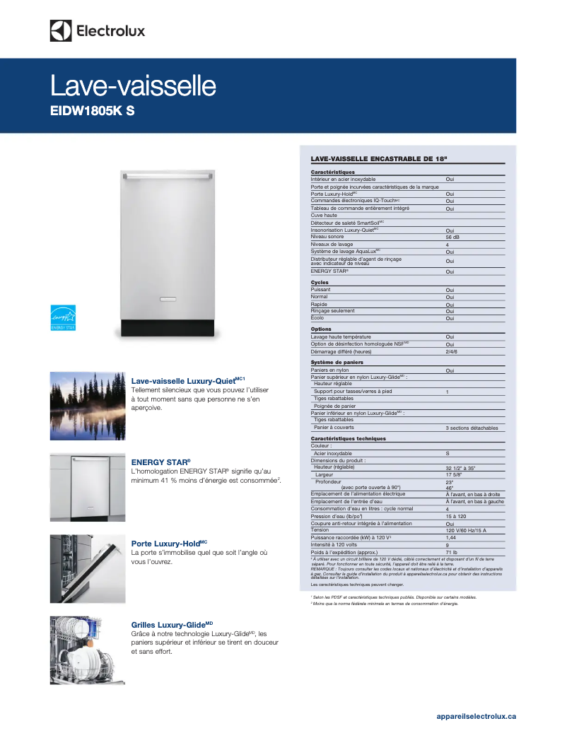 Page n°1 - Fiche technique Electrolux EIDW1805KS