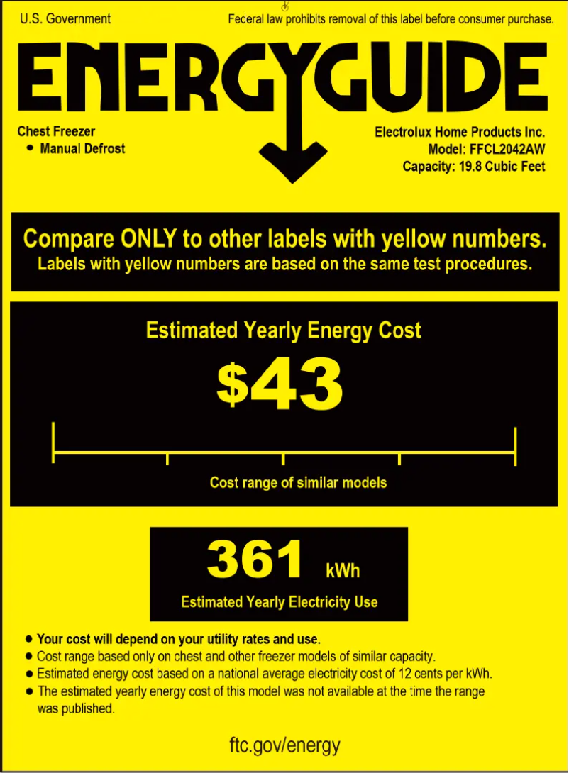Page n°1 - Label énergétique Frigidaire FFCL2042AW