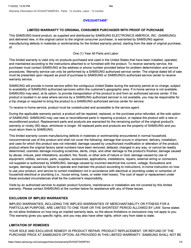 Image de la première page du manuel de l'appareil DVG45T3400P