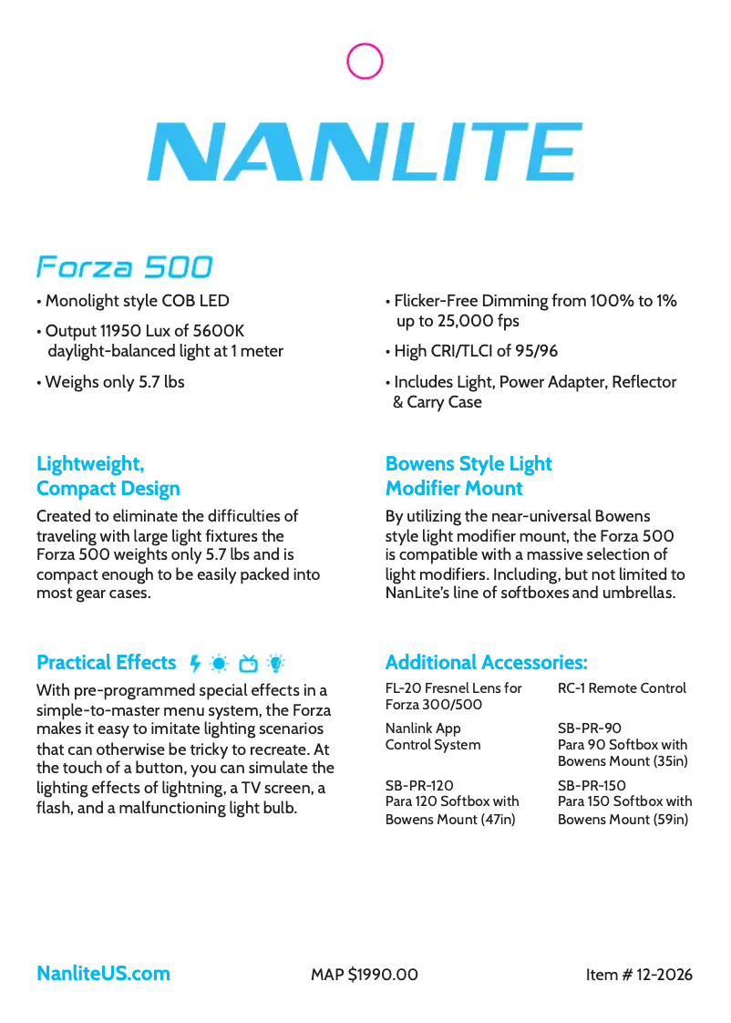 Page 1 de la notice Manuel utilisateur Nanlite Forza 500