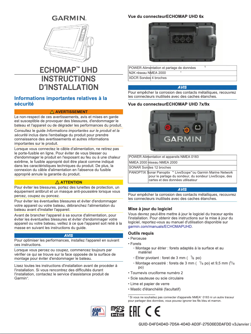 Page 1 de la notice Guide d'installation Garmin ECHOMAP UHD 95sv
