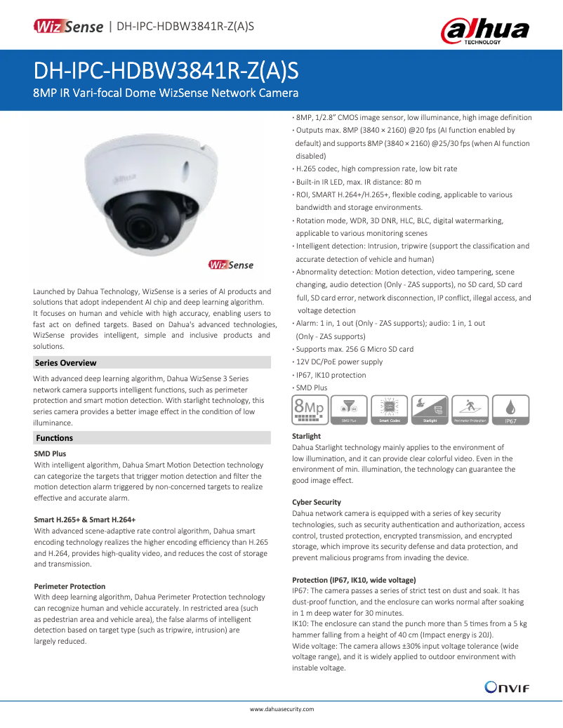 Page 1 de la notice Manuel utilisateur Dahua Technology IPC-HDBW3841R-ZAS