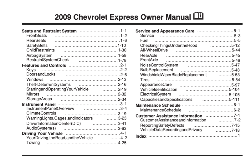 Página 1 del manual Manual de usuario Chevrolet Express (2009)