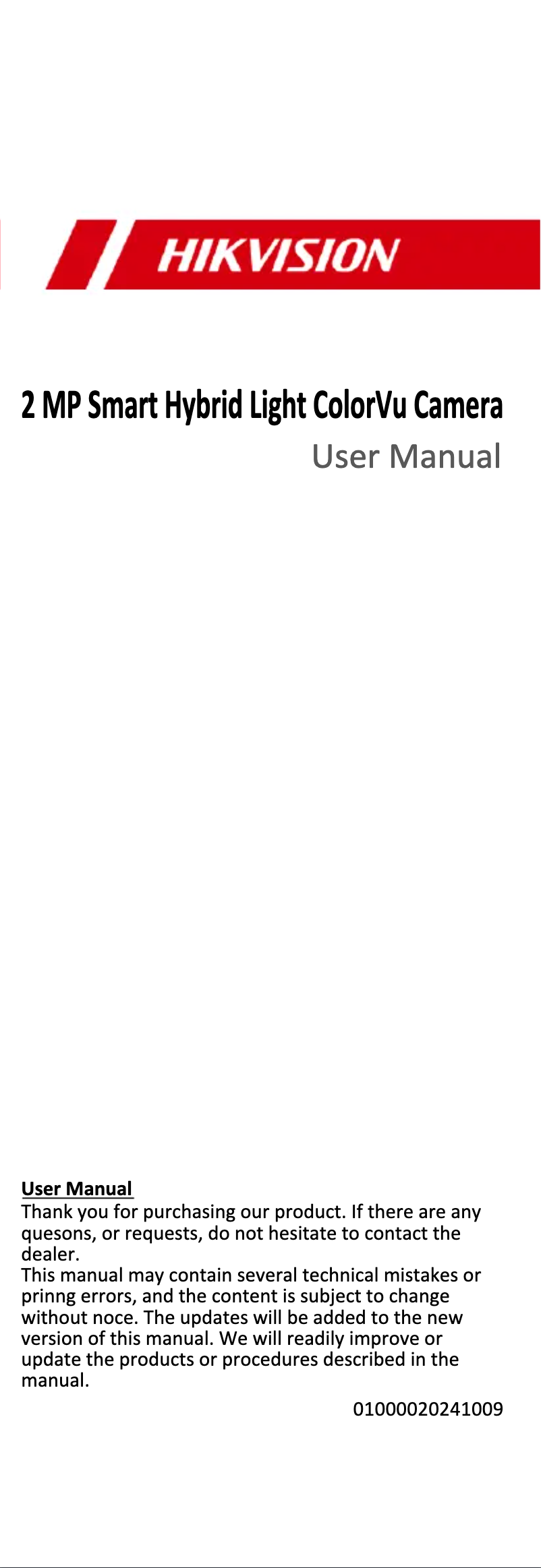 Page 1 de la notice Manuel utilisateur Hikvision DS-2CE12DF3T-LSE