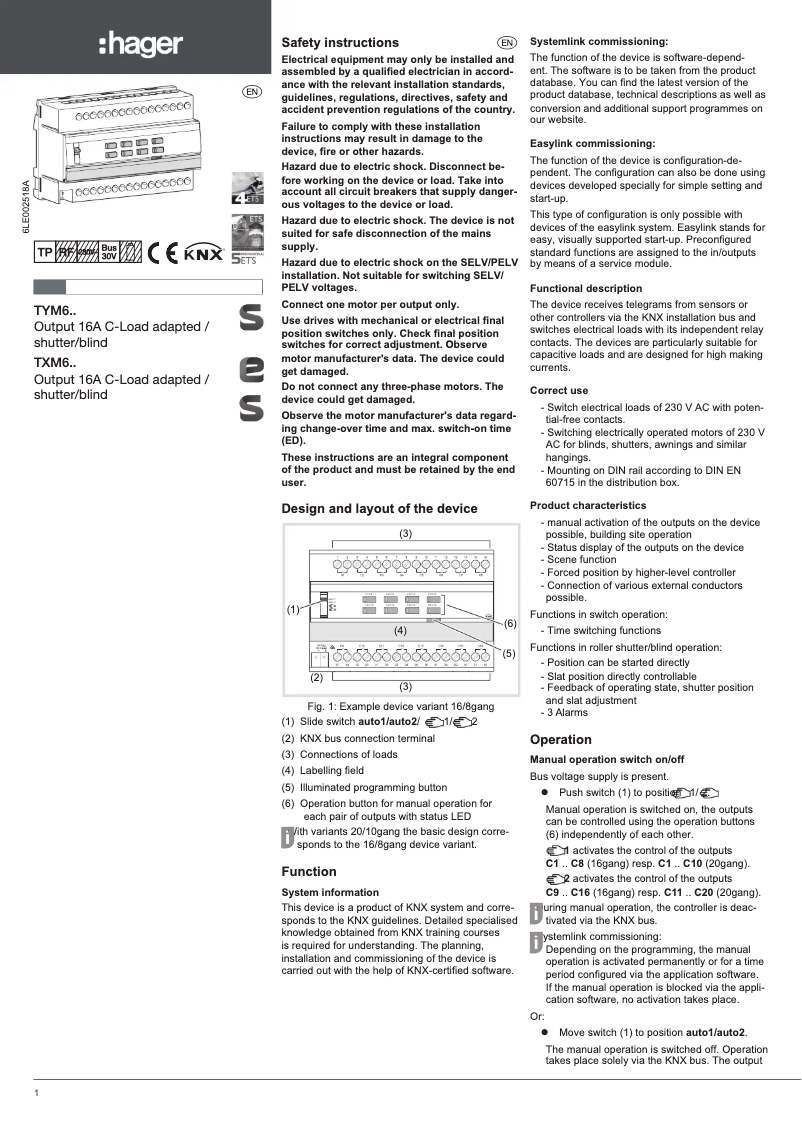 Image de la première page du manuel de l'appareil TYM616D