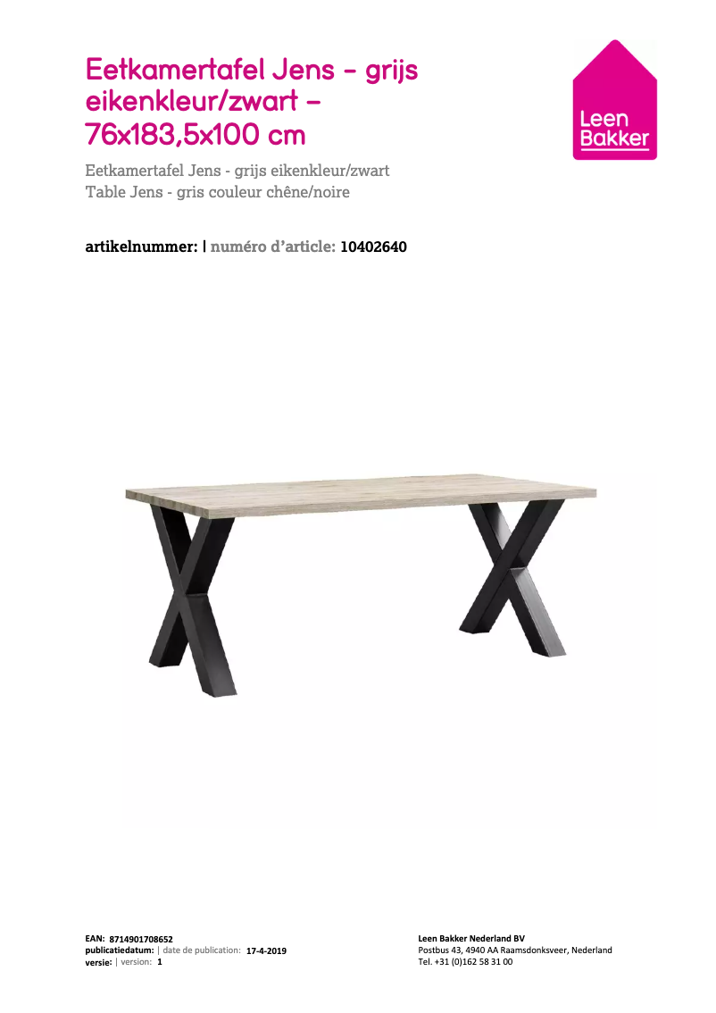 Page 1 de la notice Manuel utilisateur Leen Bakker Jens