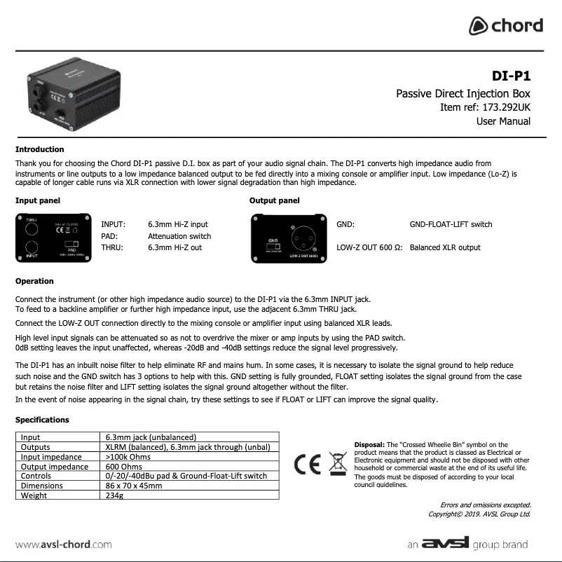 Image de la première page du manuel de l'appareil DI-P1