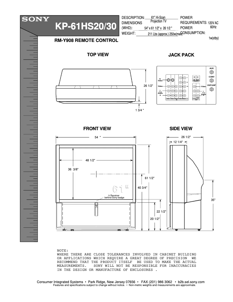 Page 1 de la notice Guide d'installation Sony KP-61HS20