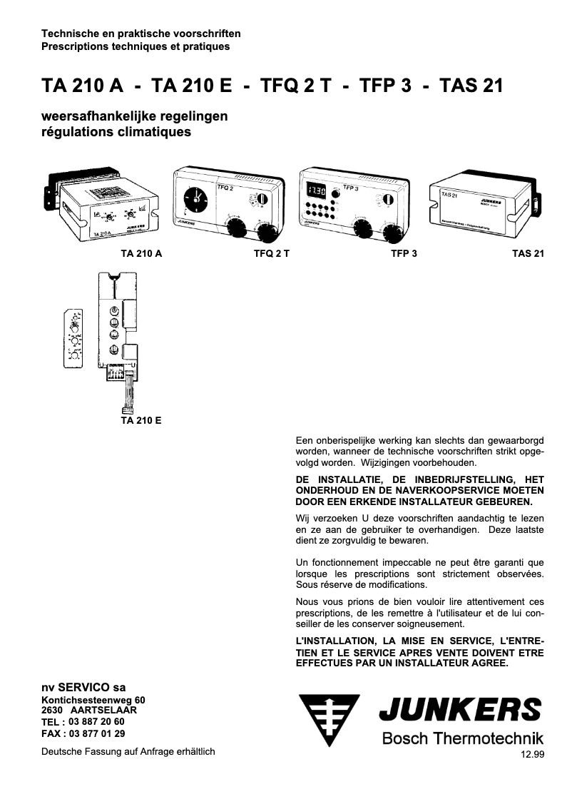 Page n°1 - Manuel utilisateur Junkers TA 210 A