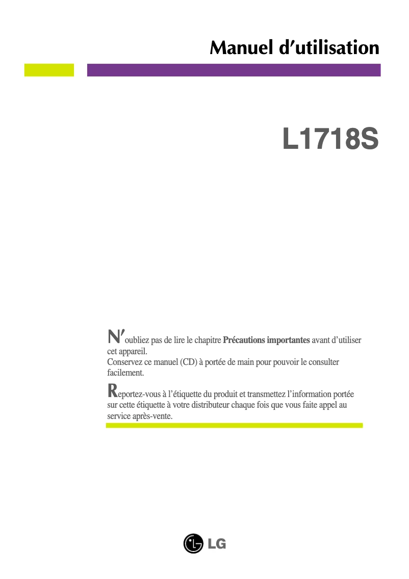 Page 1 de la notice Manuel utilisateur LG L1718S