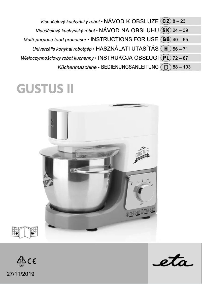 Page 1 de la notice Manuel utilisateur Eta Gustus Maximus II. 1128