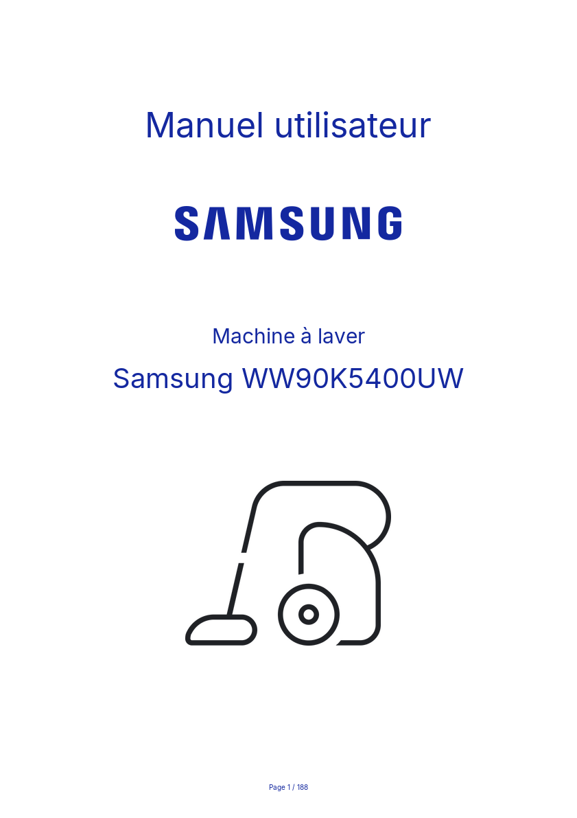 Page 1 de la notice Manuel utilisateur Samsung WW90K5400UW