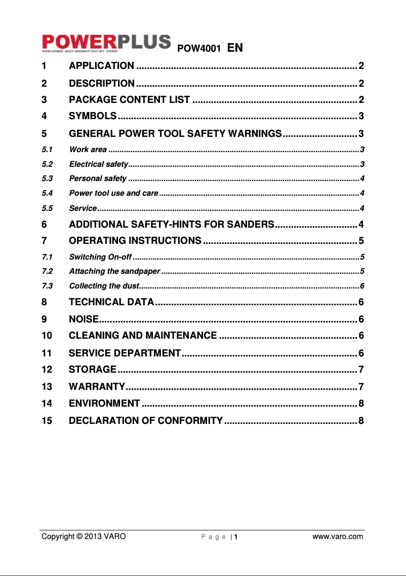 Page 1 de la notice Manuel utilisateur PowerPlus POW4001