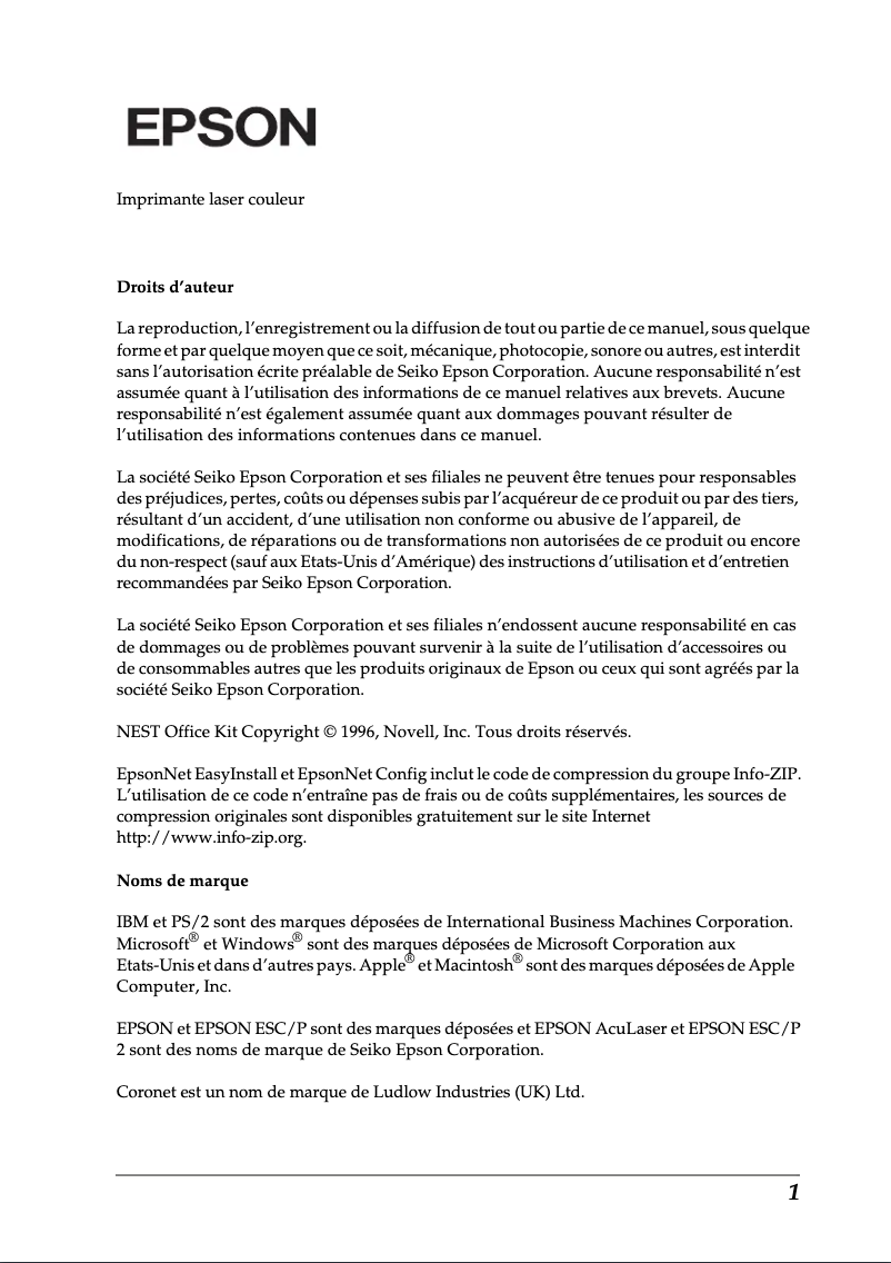 Page n°1 - Manuel utilisateur Epson Aculaser C8600