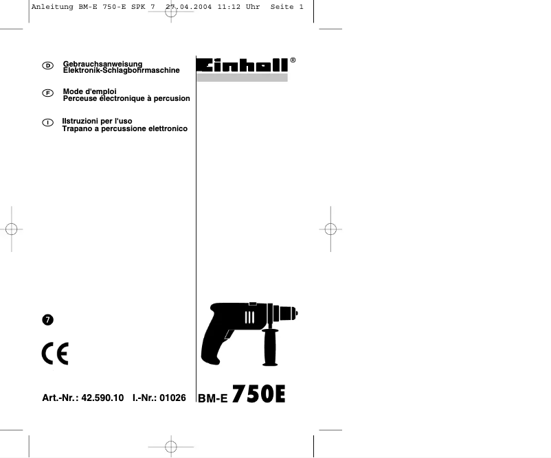 Page 1 de la notice Manuel utilisateur Einhell BM-E 750 E