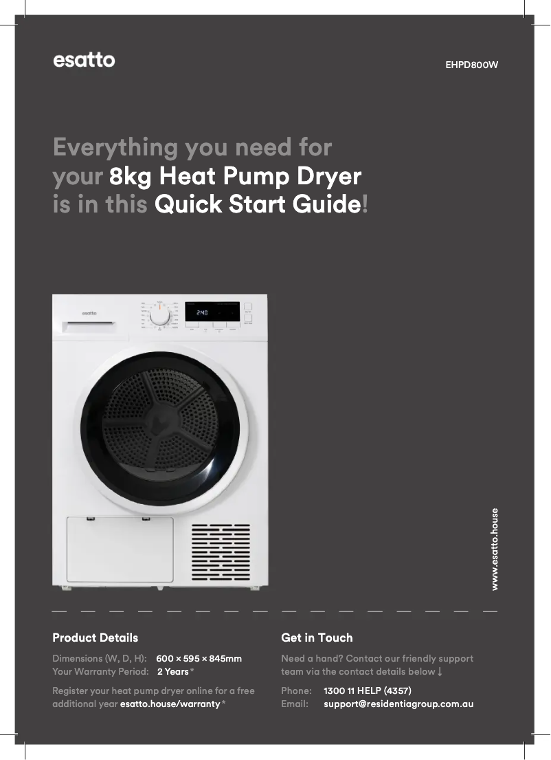 Page 1 de la notice Guide de démarrage rapide Esatto EHPD800W
