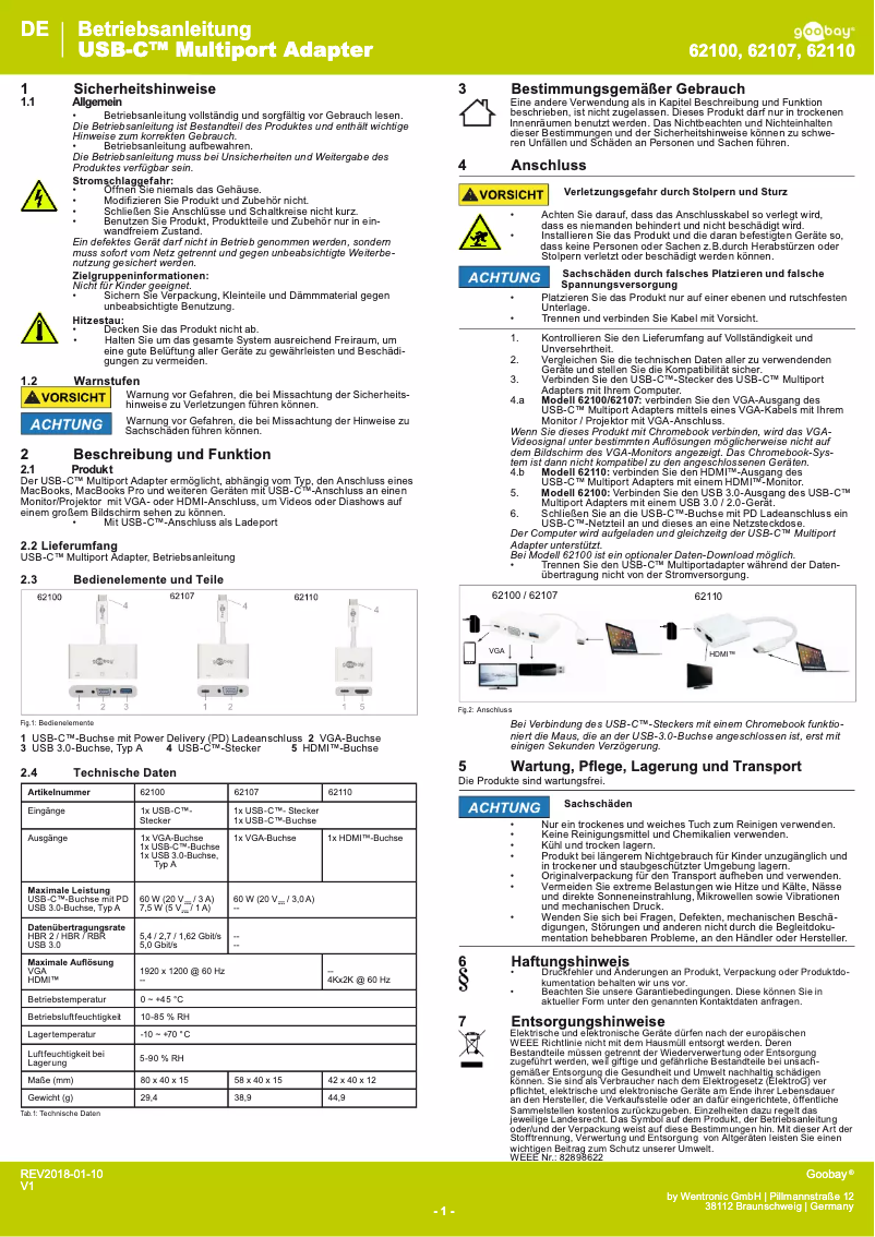 Page n°1 - Manuel utilisateur Goobay 62107